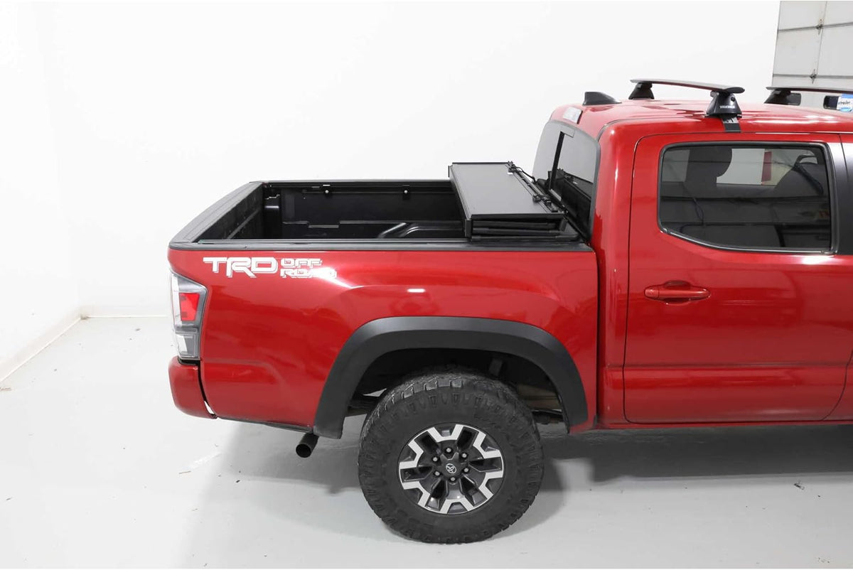Maple4x4 Hard Quad-Fold Truck Bed Tonneau Cover Compatible with 2016–2025 Toyota Tacoma 6.2ft Bed (with OEM Track System) | Aluminum on top Mount