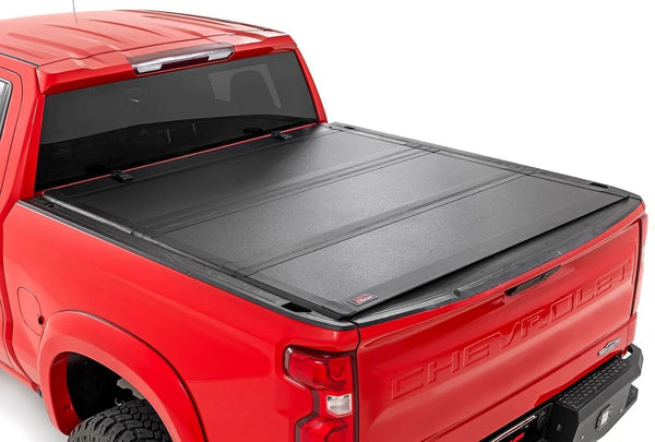 Hard Tri-Fold Flip up Truck Bed Tonneau Cover Compatible with 2019-2025 Chevy Silverado 1500 & GMC Sierra 1500 6'6'' Bed (78.9'') | Aluminum Low-Profile Flush Mounted