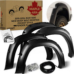 Discounted Demo Fender Flares with Minor Scratches | Maple4x4 2019-2026 Compatible with Dodge Ram 1500 New Body Pocket Bolt-Riveted Style Fender Flares | Not for Rebel, Warlock, or Classic Models | Smooth Black Paintable Set of 4 - FF305-1