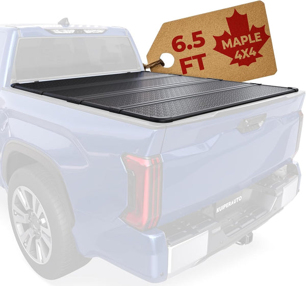 Maple4x4 Hard Quad-Fold Truck Bed Tonneau Cover Compatible with 2022–2025 Toyota Tundra 6.5ft Bed | Aluminum on top Mount