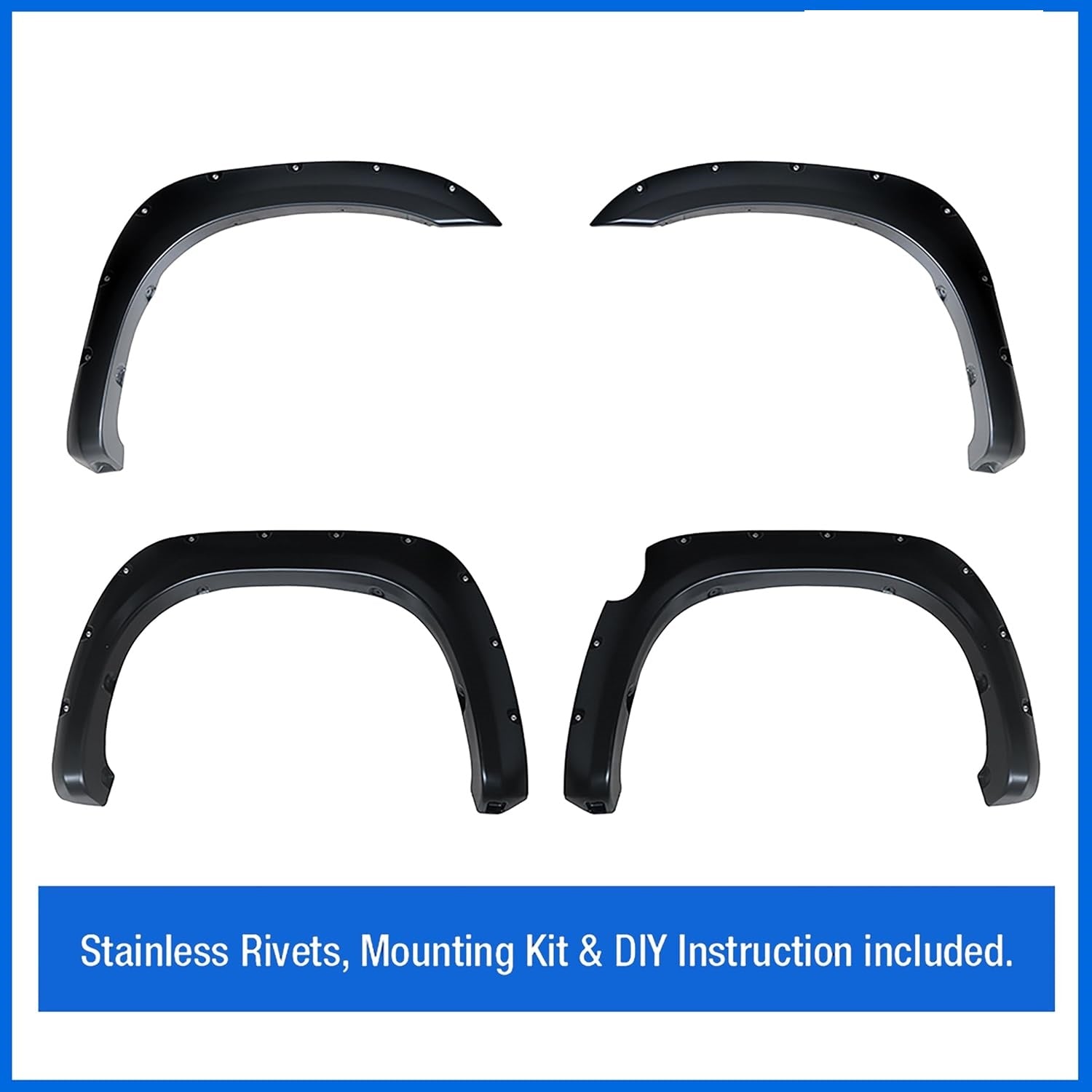 Maple4x4 2007-2013 Compatible with Toyota Tundra Fender Flares Pocket Style Bolt Riveted | Smooth Black Paintable Set of 4 - FF402