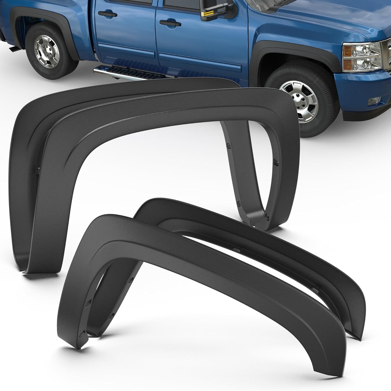 Maple4x4 2007-2013 Chevy Silverado 1500/2500/3500 6.5ft & 8ft Bed Factory style OEM Fender Flares black set of 4 (Not for GMC Sierra, 5.8ft Bed, or 2007 Classic) - OE203