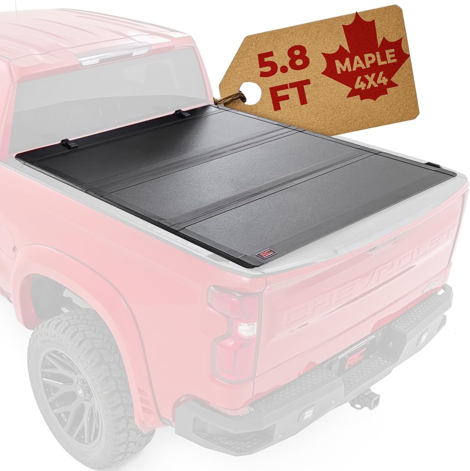 Maple4x4 2019-2026 Chevy Silverado GMC Sierra 1500 5.8ft Box Hard tri-fold flip up Truck Bed Tonneau Cover | Flush Aluminum Panels - LT011
