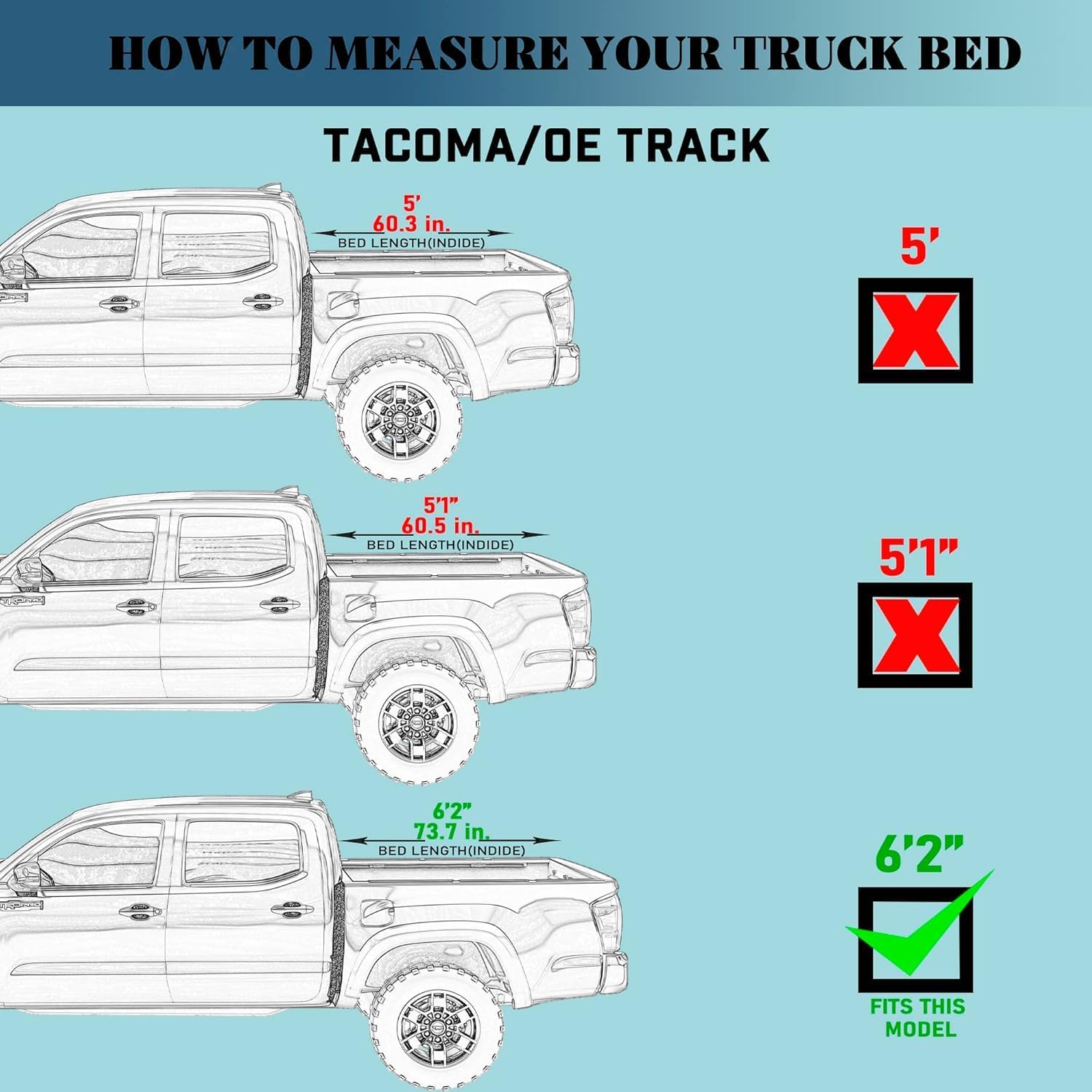 Maple4x4 Hard Quad-Fold Truck Bed Tonneau Cover Compatible with 2016–2025 Toyota Tacoma 6.2ft Bed (with OEM Track System) | Aluminum on top Mount