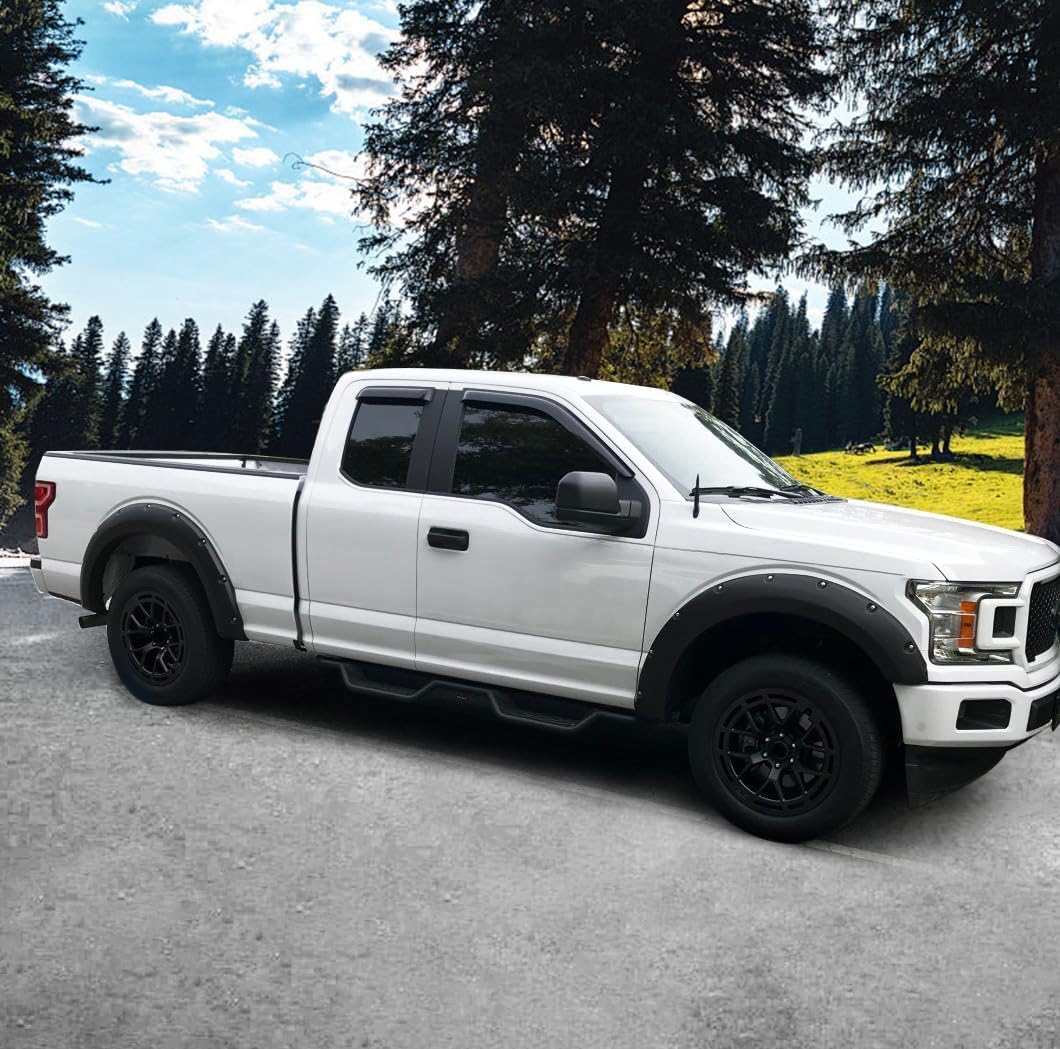 Maple4x4 Pocket Style Bolt-Riveted Fender Flares Compatible with 2018-2020 Ford F150 (Not for Models with Tech Package) | Smooth Black Paintable Set of 4