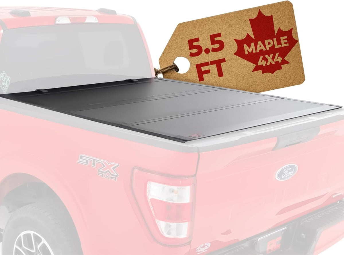 Maple4x4 2015-2025 Ford F-150 Including Lightning Models 5.7ft Bed Hard Tri-Fold Flip up Truck Bed Tonneau Cover | Flush Aluminum Panels - LT003