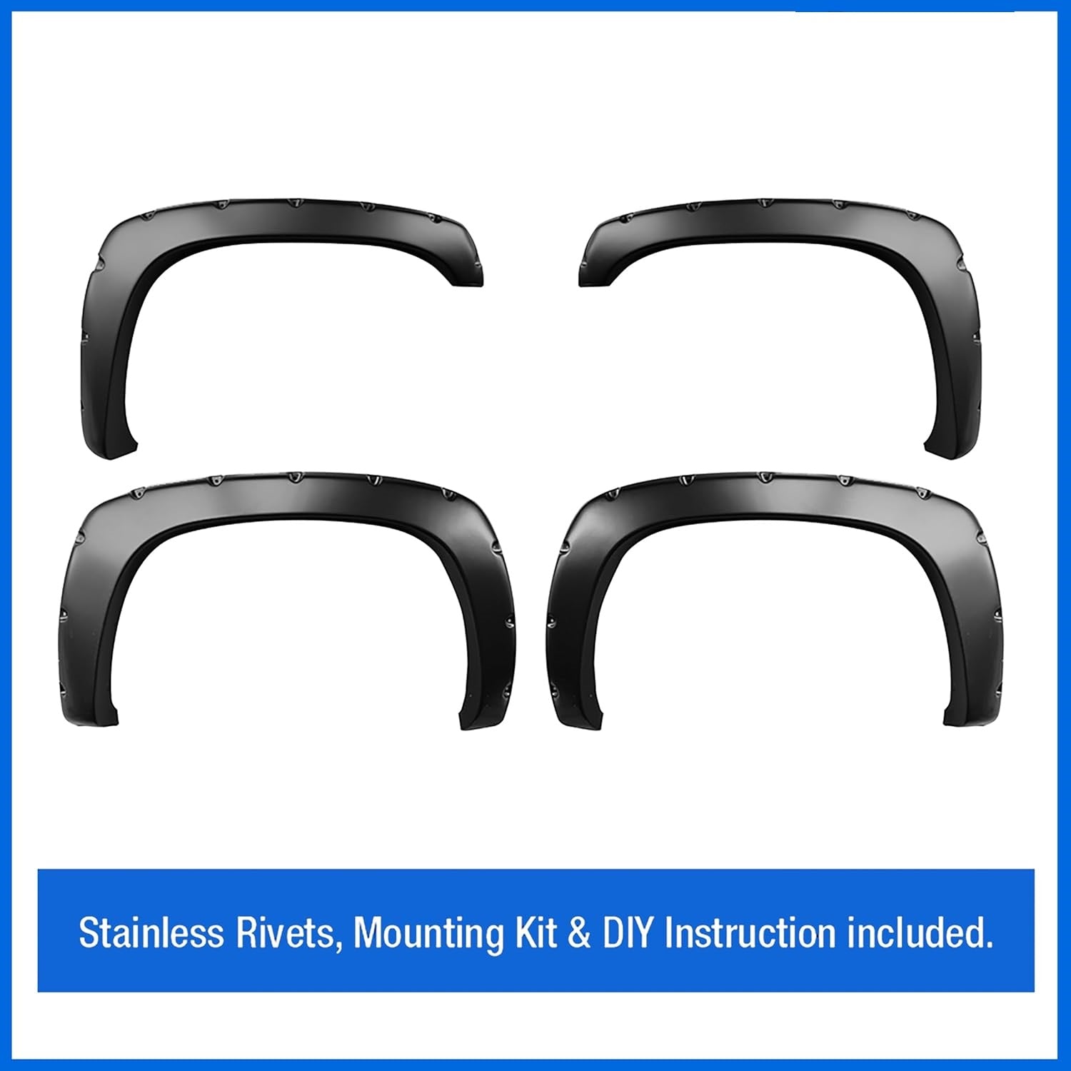 Maple4x4 1999-2006 Compatible with Chevy Silverado/GMC Sierra 1500 2500 3500 Pocket Bolt-Riveted Fender Flares | Smooth Matte Black Paintable Set of 4 - FF202