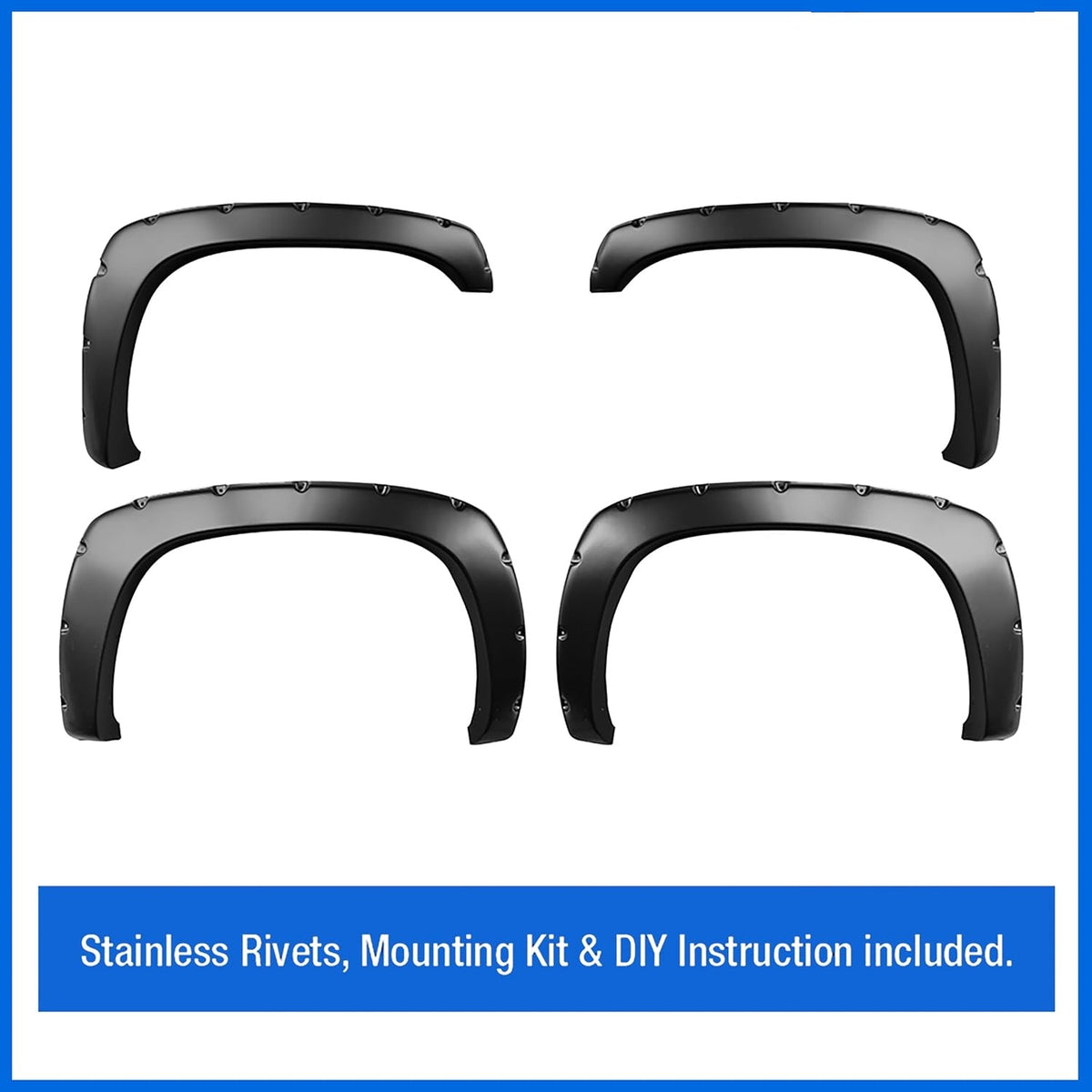 Maple4x4 1999-2006 Compatible with Chevy Silverado/GMC Sierra 1500 2500 3500 Pocket Bolt-Riveted Fender Flares | Smooth Matte Black Paintable Set of 4 - FF202