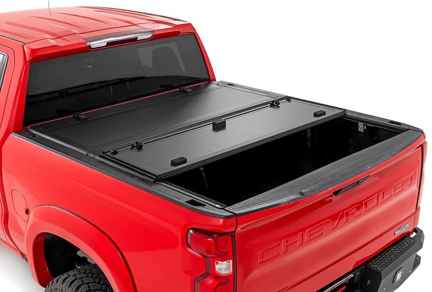 Hard tri-fold flip up Truck Bed Tonneau Cover Compatible with 2019-2025 Chevy Silverado GMC Sierra 1500 5.8ft Box Only | Flush Aluminium Panels