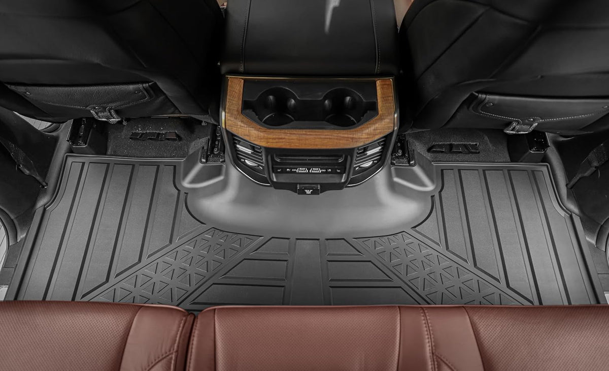 Floor Mats Fit 2019-2024 Ram 1500 Crew Cab (Includes 1500 TRX 2021-24), Custom Fit TPE All Weather | Non-Slip Textured Surface | Front and Rear Row - 3pcs Black