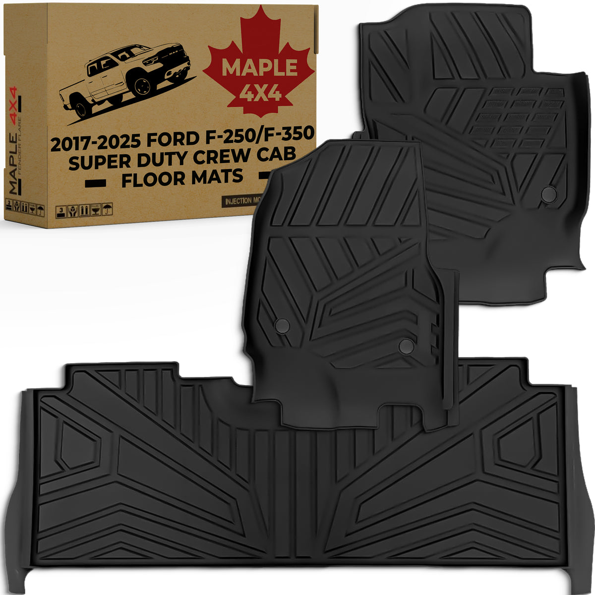 Floor Mats Fits for 2017-2025 Ford F-250/F-350 Super Duty Crew Cab | Custom Fit TPE All Weather | Non-Slip Textured Surface | Front and Rear Row - 3pcs Black