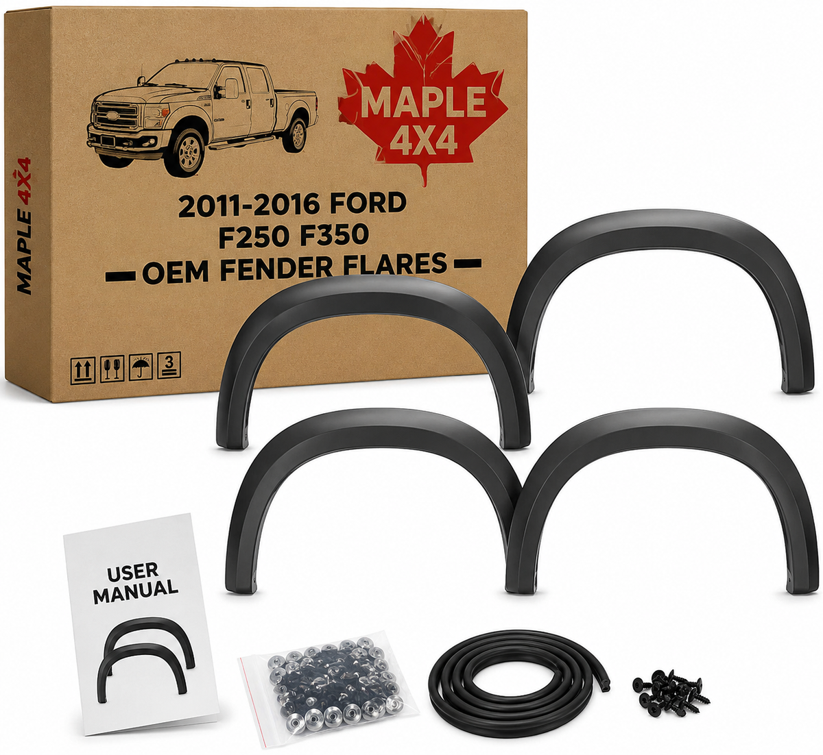 Maple4x4 2011-2016 Ford F-250 F-350 SD Factory Style OEM Fender Flares (NOT for dually models) | Smooth Glossy Paintable